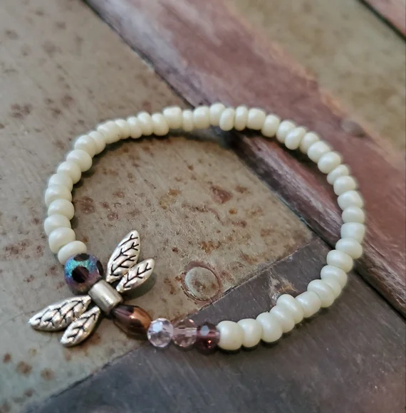 Handmade Dragonfly Beaded Bracelet - Picture 2 of 3